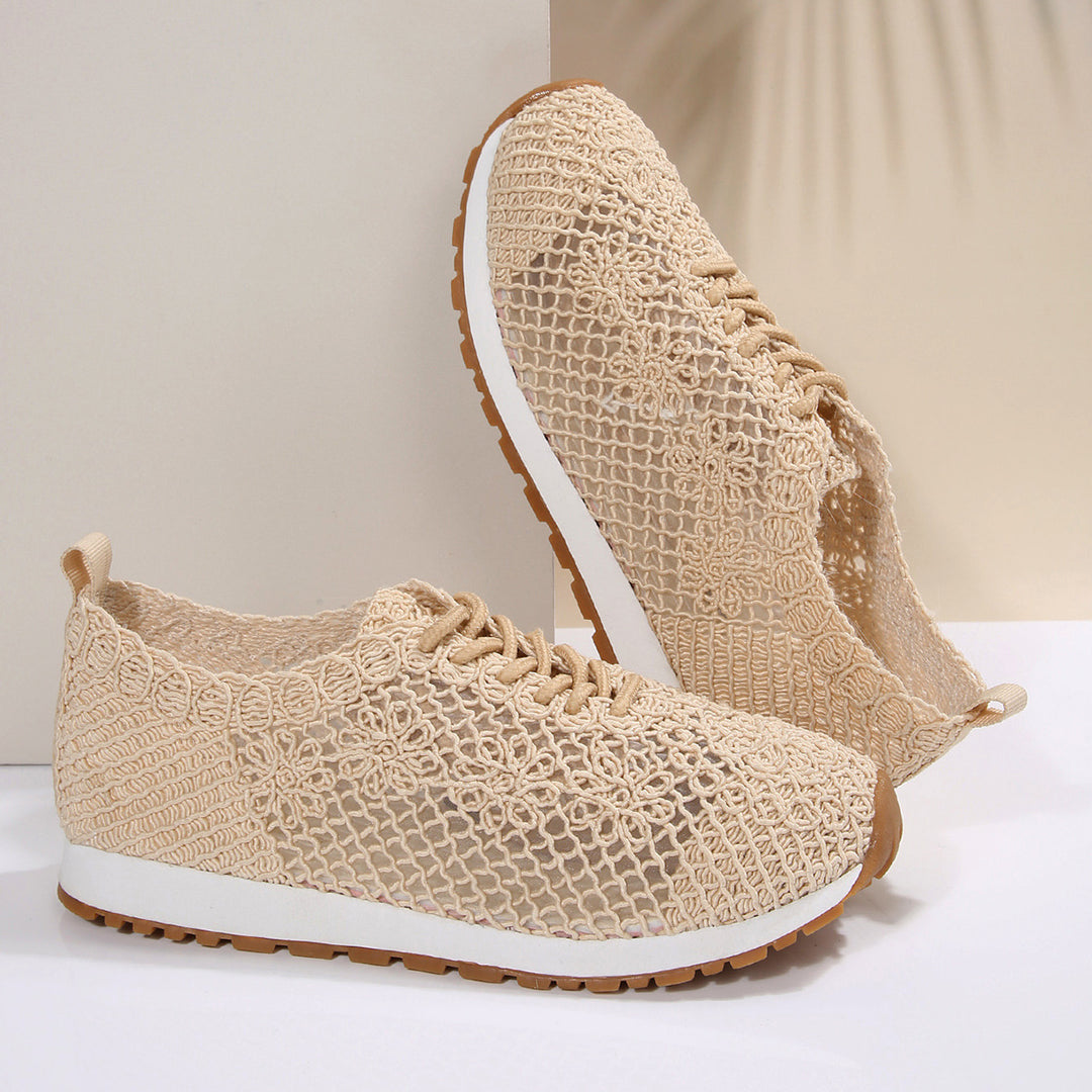 Damen nan atmungsaktive Strick-Run-Sneaker mit gehäkeltem Obermaterial, gepolstertem Komfortfußbett und rutschfester Gummilaufsohle Echo Archiv