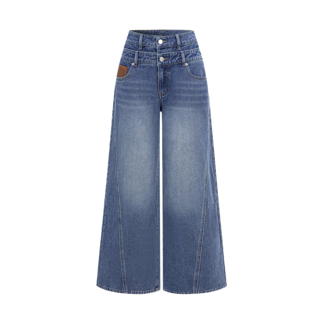 Damen nan hochgeschnittene Doppelbund-Jeansculotte mit weitem Cropped-Bein und sichtbaren Nahtpaneelen Echo Archiv