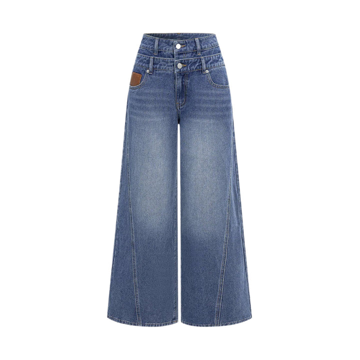 Damen nan hochgeschnittene Doppelbund-Jeansculotte mit weitem Cropped-Bein und sichtbaren Nahtpaneelen Echo Archiv