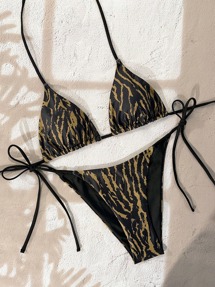 Damen Triangel-Bikini-Set mit verstellbaren Bindebändern und animalischem Design Echo Archiv