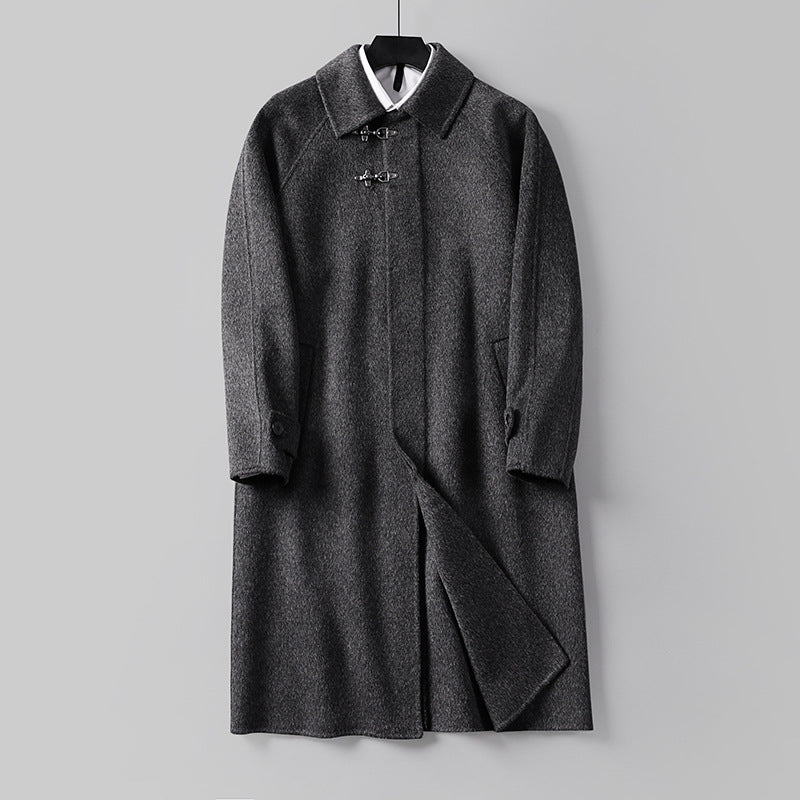 Herren Gerader Wollmix-Longcoat mit verdeckter Front und dekorativen Knebelverschlüssen Echoarchiv
