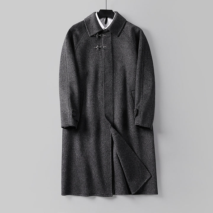Herren Gerader Wollmix-Longcoat mit verdeckter Front und dekorativen Knebelverschlüssen Echoarchiv