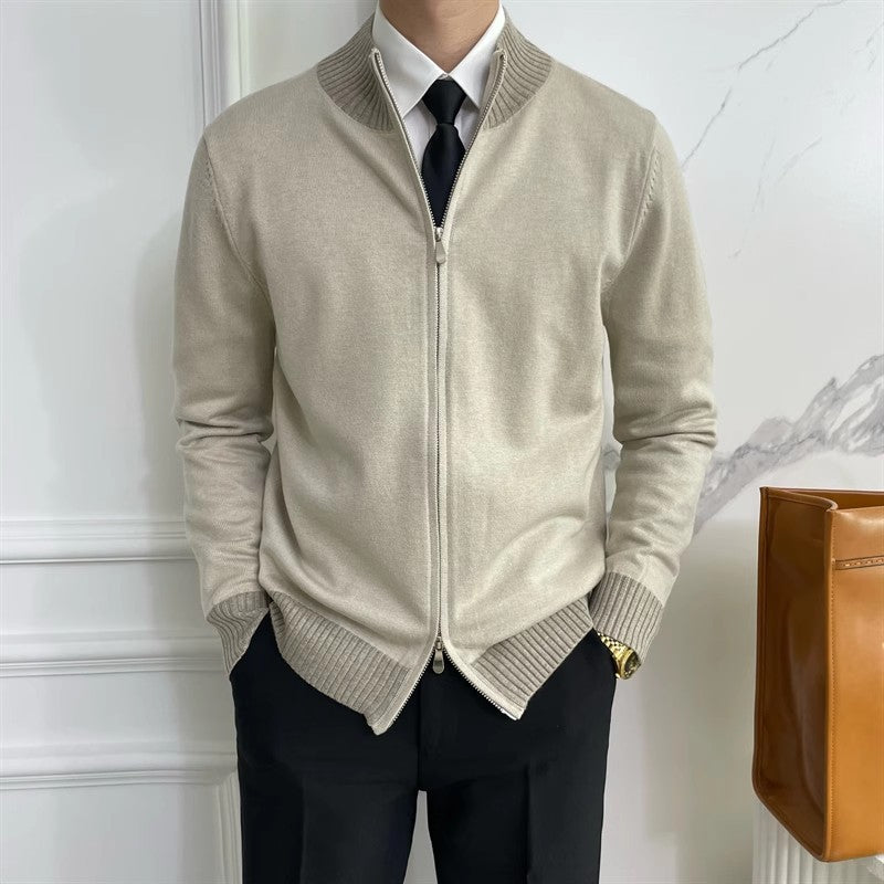 Herren Reißverschluss-Feinstrick-Cardigan mit Stehkragen und geripptem Saum Echoarchiv