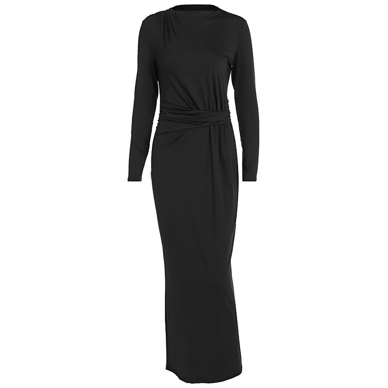 Damen figurbetontes Maxikleid mit eleganten Drapierungen und langem Arm Echo Archiv