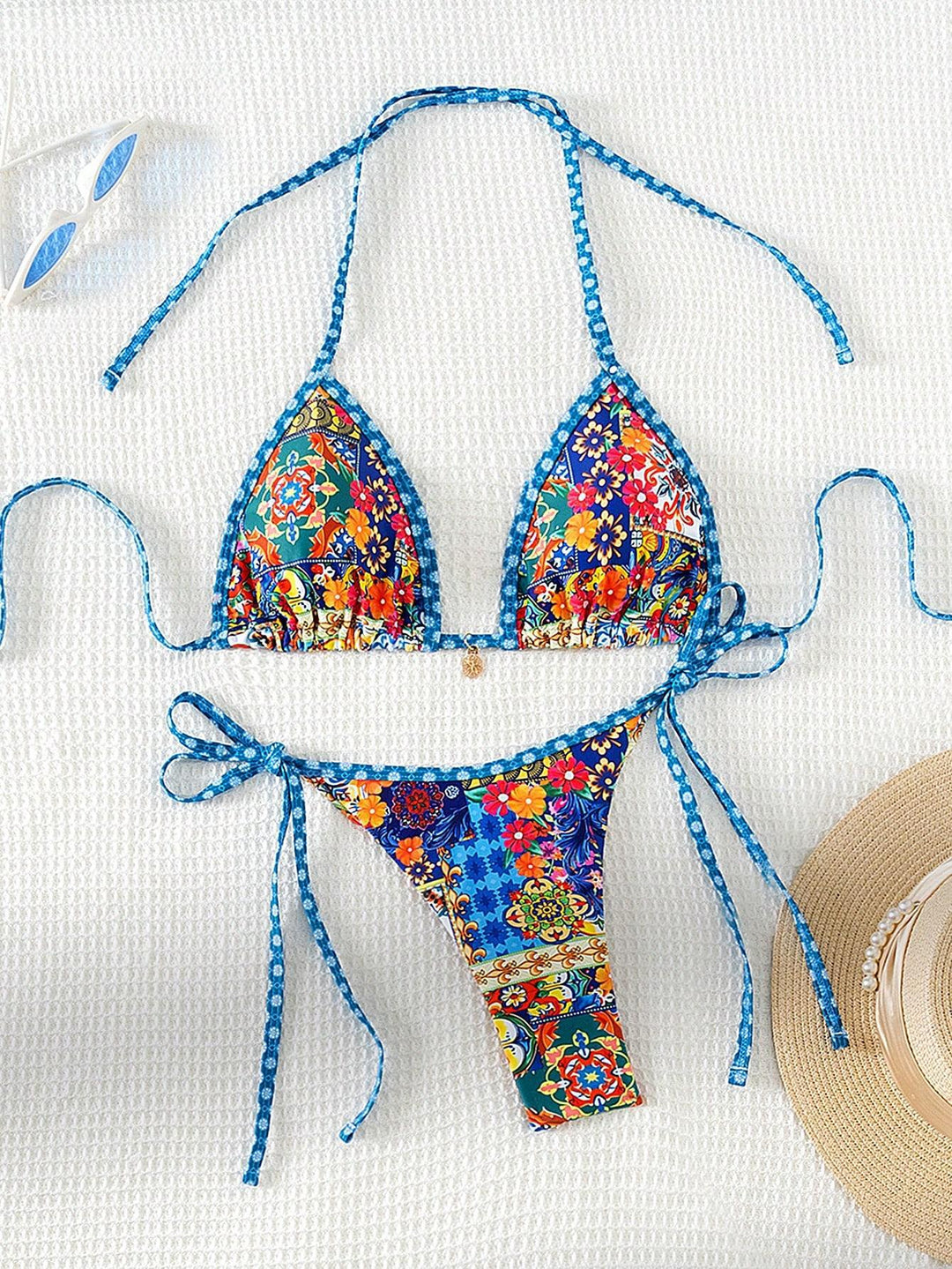 Damen Triangel-Bikini mit buntem floralen Mustermix und verstellbaren Trägern Echo Archiv