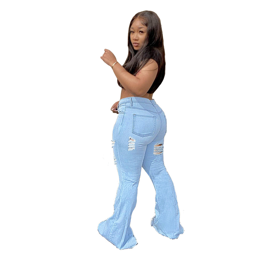 Damen Hochtaillierte Schlagjeans mit großflächigen Rissen und extra weitem Saum Echo Archiv