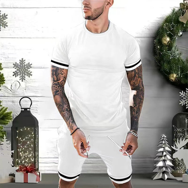 Herren Sportliche Komfort Fit Rundhals T-Shirt und Shorts Set Echoarchiv