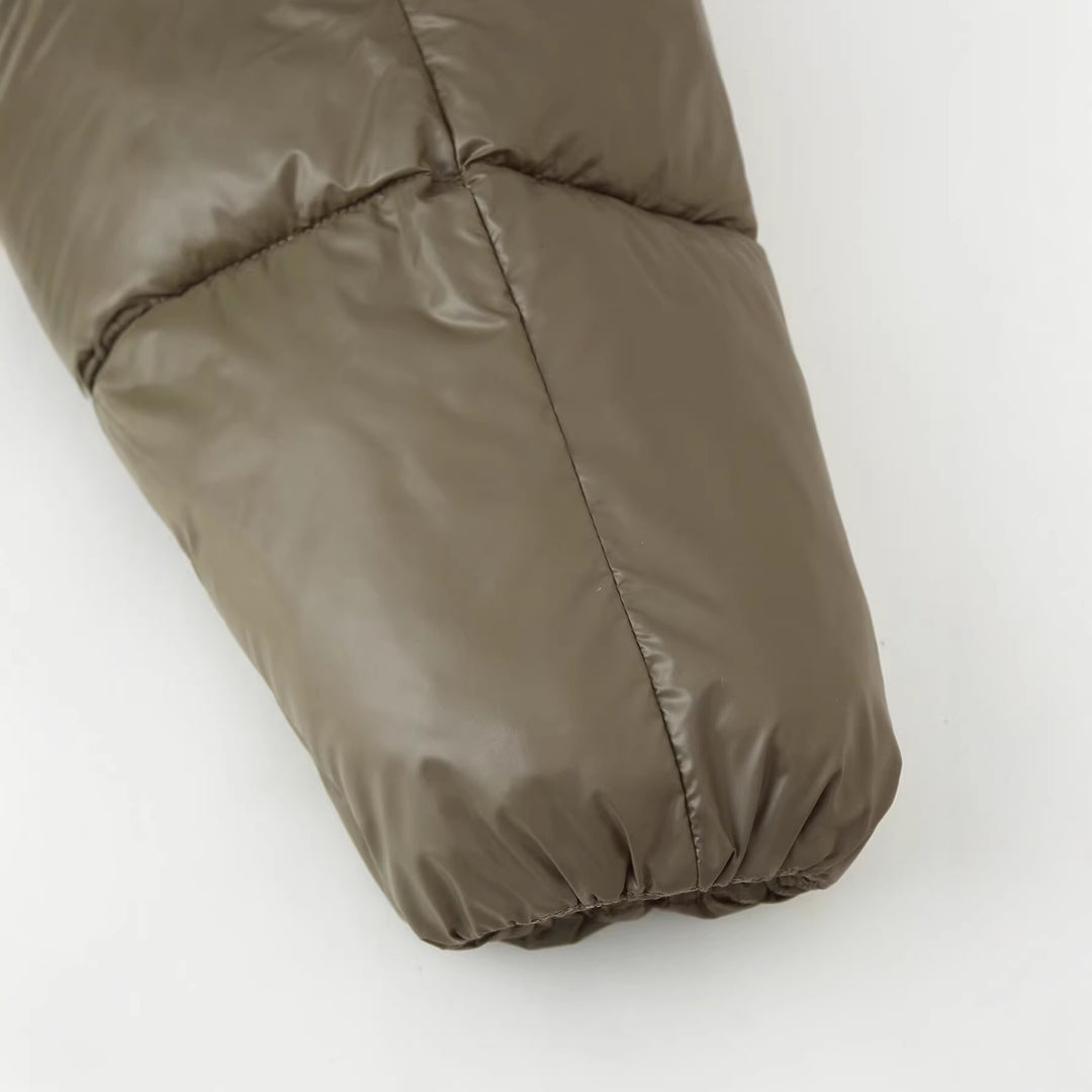 Damen Kurzer wattierter Boxy-Parka mit hohem Stehkragen und Druckknöpfen Echoarchiv