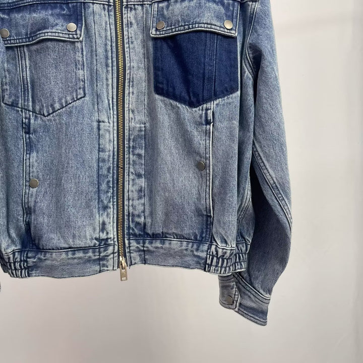 Herren Relaxed Denim-Utility-Jacke mit Stehkragen und kontrastierter Brusttasche Echoarchiv