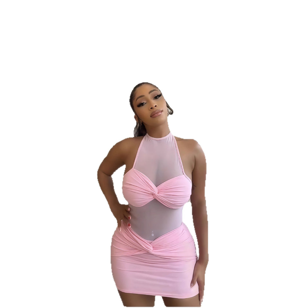 Damen Mini-Kleid mit Raffungen und transparentem Oberteil Echo Archiv