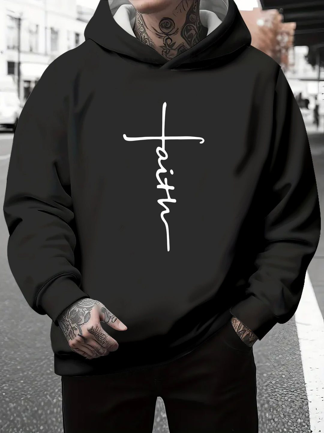 Herren Kapuzenpullover mit subtiler Farbverlauf-Optik und inspirierendem Schriftzug Echoarchiv
