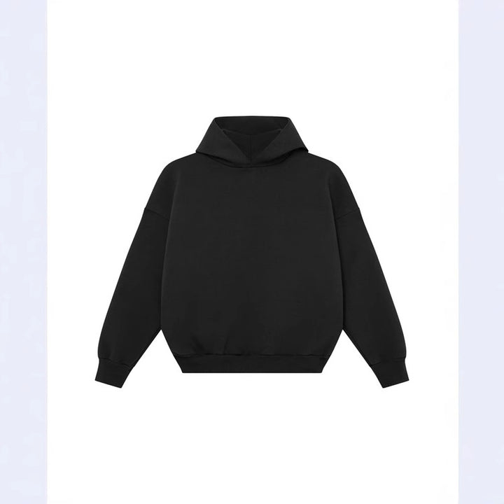 Unisex minimalistischer Kapuzenpullover ohne Kängurutasche mit überschnittener Schulter und geripptem Saum Echo Archiv