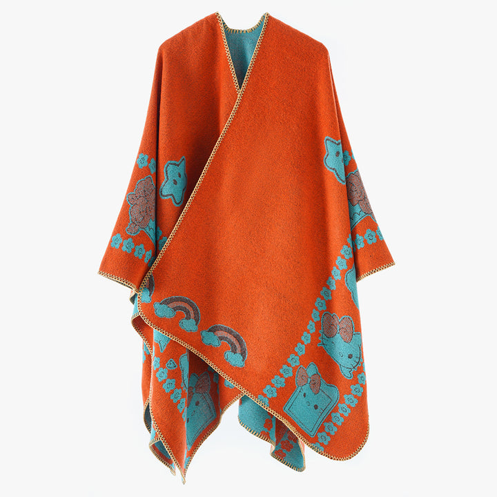 Damen Oversize-Poncho mit Jacquard‑Tiermotiv und asymmetrischem Zipfelsaum Echo Archiv
