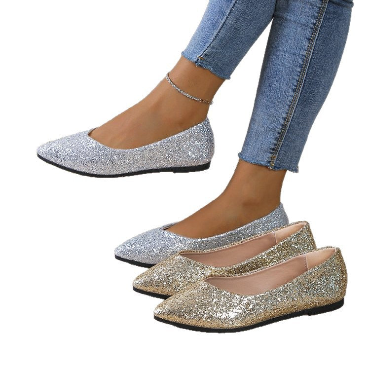 Damen Glitzer-Ballerinas mit spitzer Zehenpartie und flacher Laufsohle – Lioré