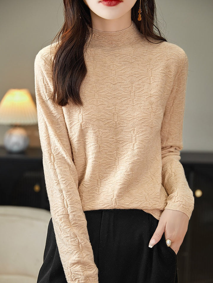 Damen Strukturiertes Feinstrick-Longsleeve mit Stehkragen und kastiger Silhouette Echoarchiv