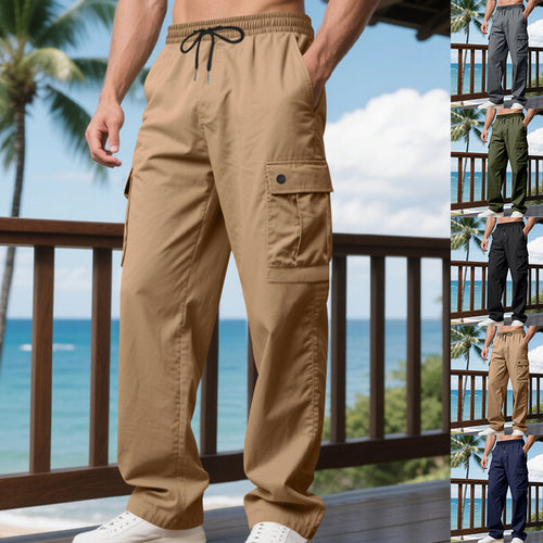 Herren nan leichte Cargo-Freizeithose mit elastischem Tunnelzugbund, geradem Bein und funktionalen Klapptaschen Echo Archiv