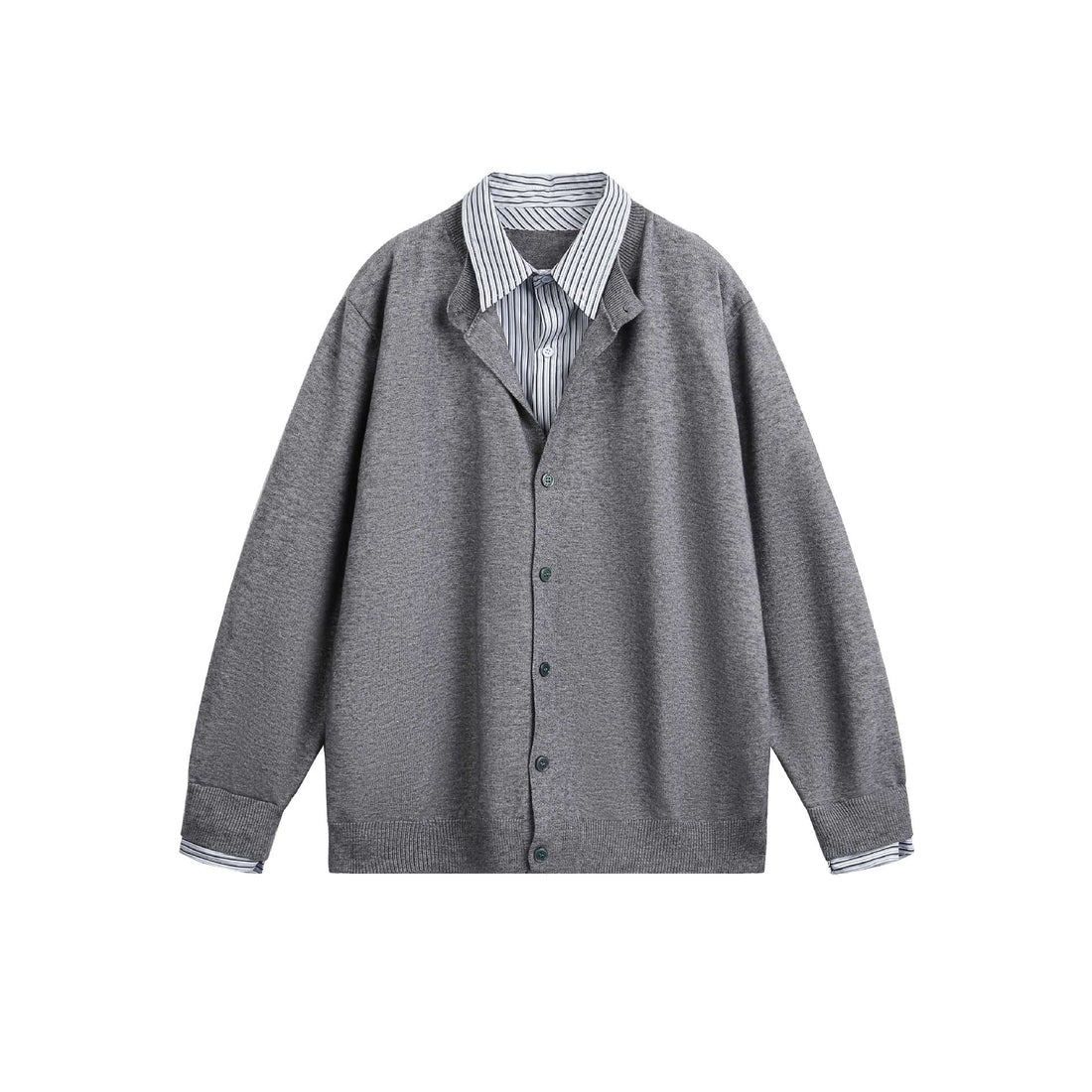 Unisex Lagenlook Strickcardigan mit eingearbeitetem Hemdkragen und Knopfleiste Echoarchiv