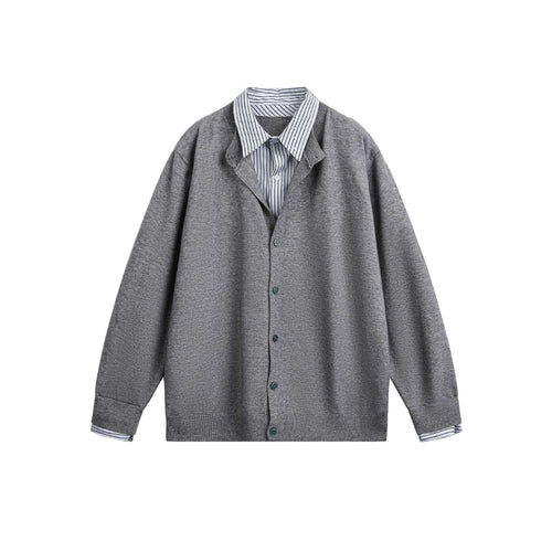 Unisex Lagenlook Strickcardigan mit eingearbeitetem Hemdkragen und Knopfleiste Echoarchiv