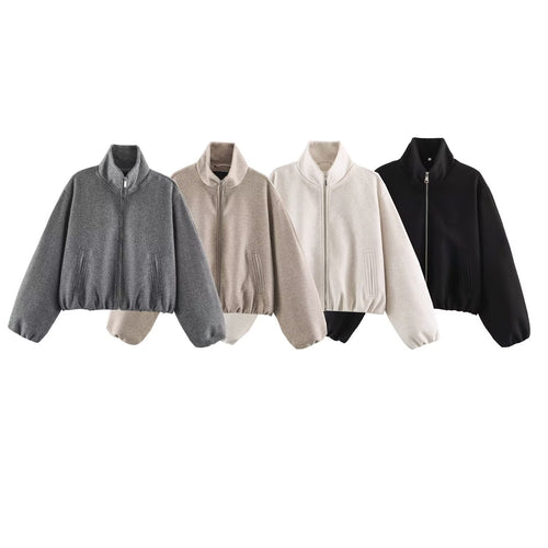 Damen Oversized Kurzblouson mit Stehkragen, Reißverschluss und elastischem Saum Echo Archiv