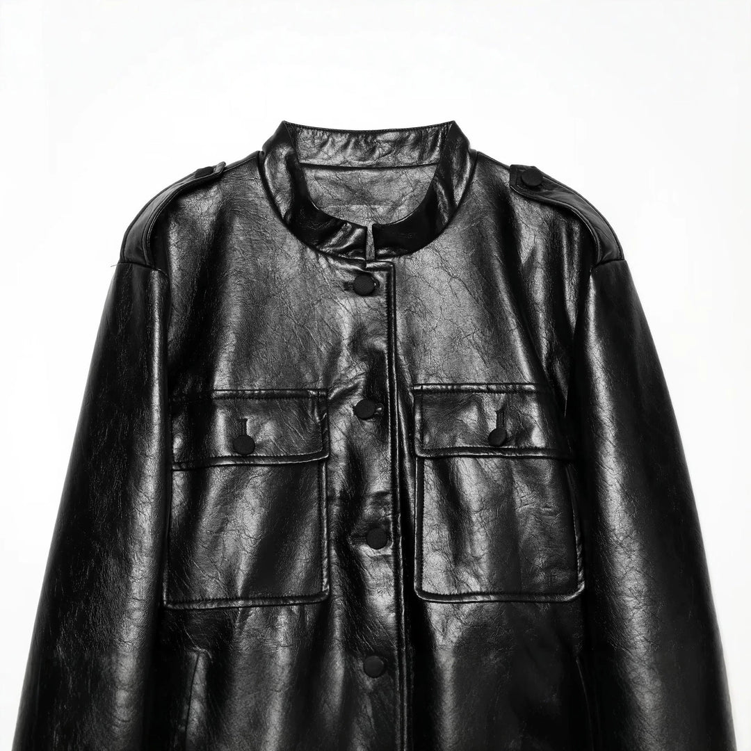 Damen Taillierter Kunstleder-Blouson mit Bindegürtel und Pattentaschen Echo Archiv