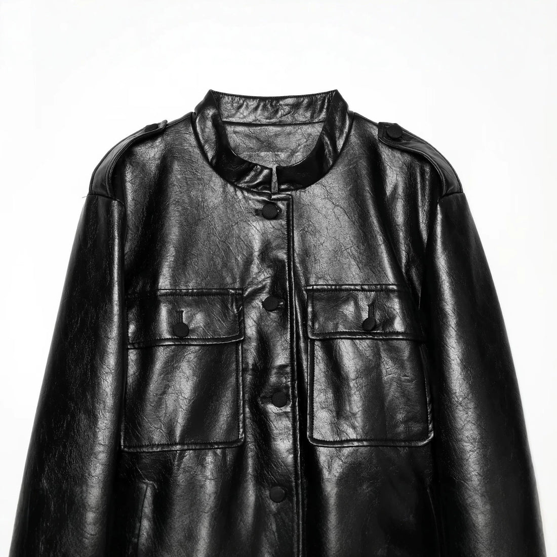 Damen Taillierter Kunstleder-Blouson mit Bindegürtel und Pattentaschen Echo Archiv