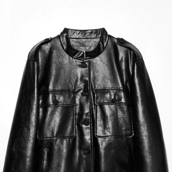 Damen Taillierter Kunstleder-Blouson mit Bindegürtel und Pattentaschen Echo Archiv