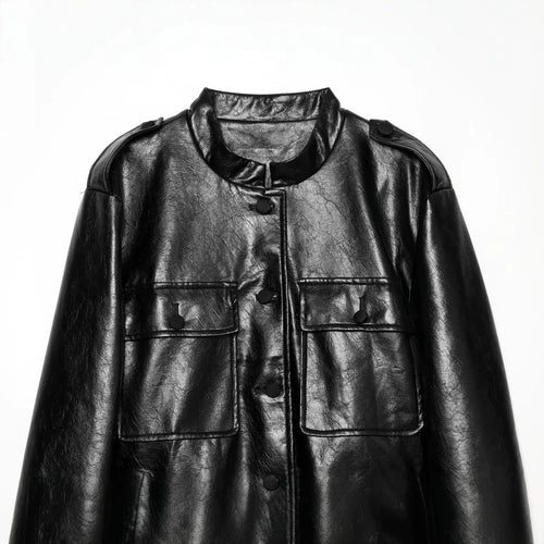 Damen Taillierter Kunstleder-Blouson mit Bindegürtel und Pattentaschen Echo Archiv