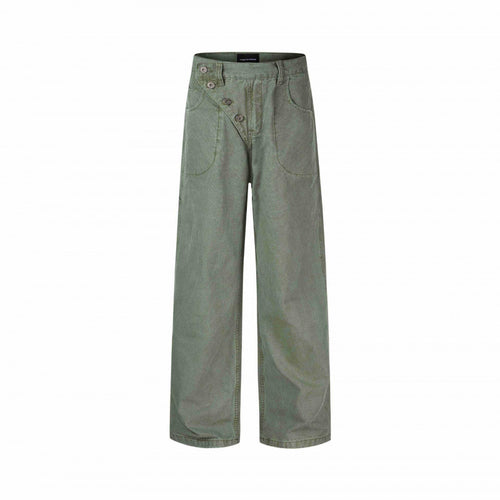 Damen Weite High-Waist-Hose mit asymmetrischer Knopfblende und aufgesetzten Taschen Echo Archiv