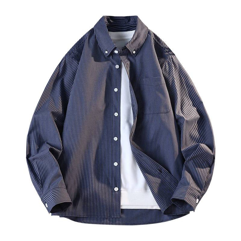 Herren nan gestreifte Overshirt Hemdjacke aus Baumwollmischung mit Brusttasche Echo Archiv