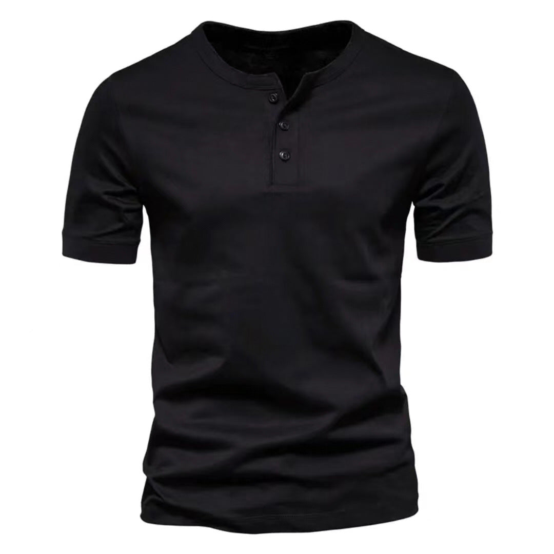 Herren nan tailliertes Kurzarm-Henleyshirt aus Baumwollmix mit Knopfleiste Echo Archiv