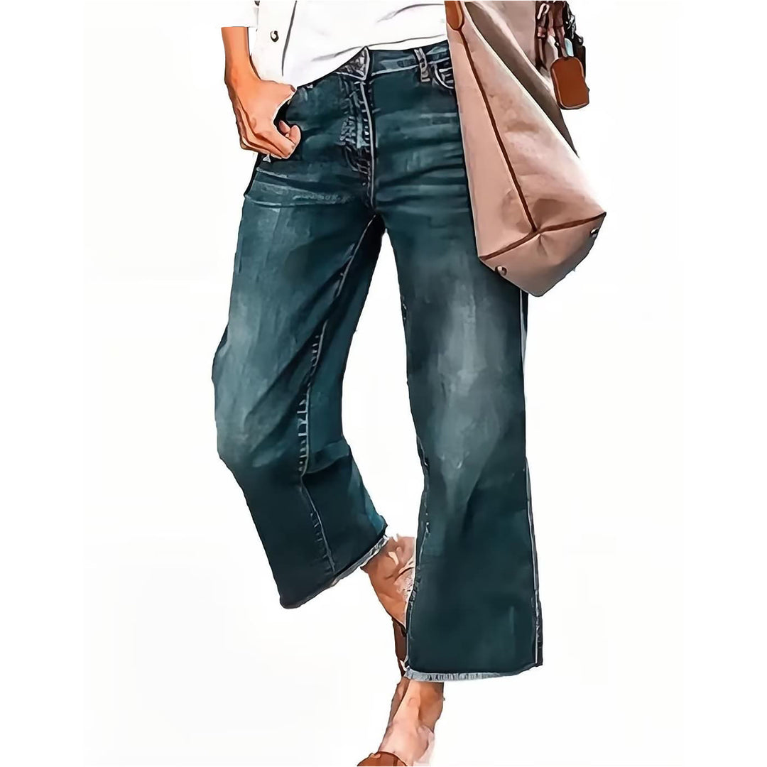 Damen nan weite knöchellange Jeans mit hohem Bund und rohem Saum Echo Archiv