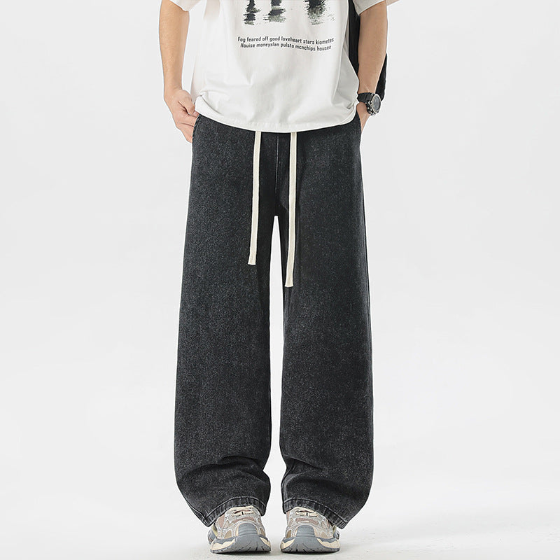 Herren Oversize Denim-Baggyhose mit Kordelzug und stonewashed Baumwollmix Echo Archiv