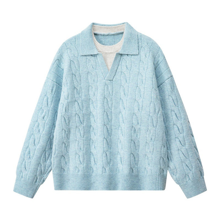 Damen Oversize Zopfstrickpullover mit hohem Rollkragen und Knopfleiste Echoarchiv