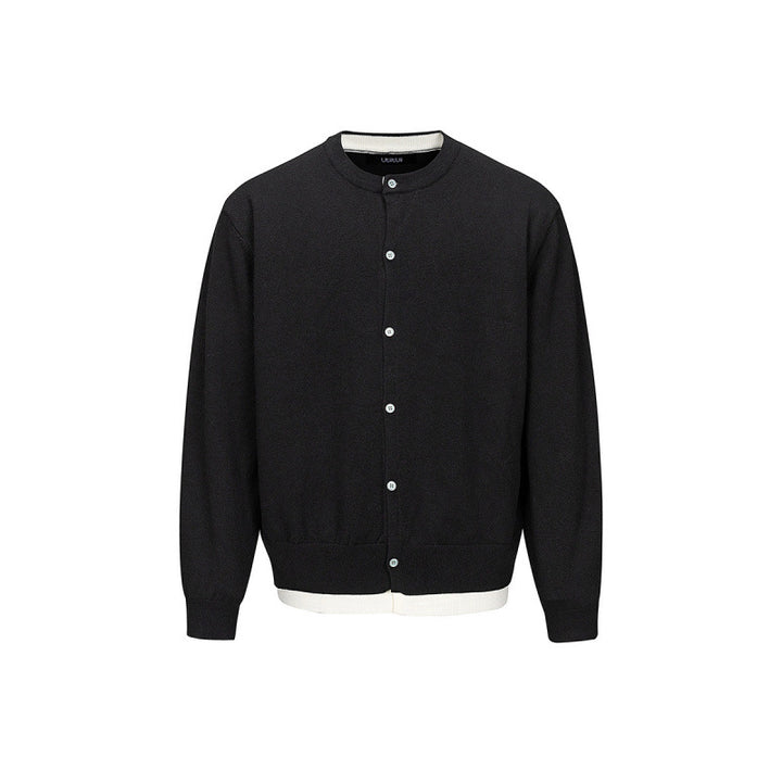Herren Feinstrick-Cardigan mit zweilagiger Optik, Rundhalsausschnitt und durchgehender Knopfleiste Echo Archiv
