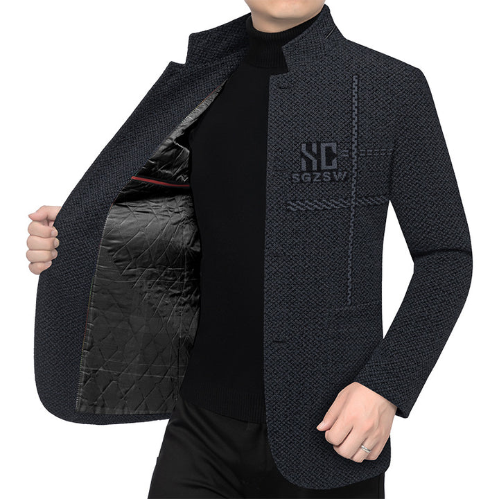 Herren Sakko-Cardigan mit wärmender Teddyfutter und Stehkragen – Taviero