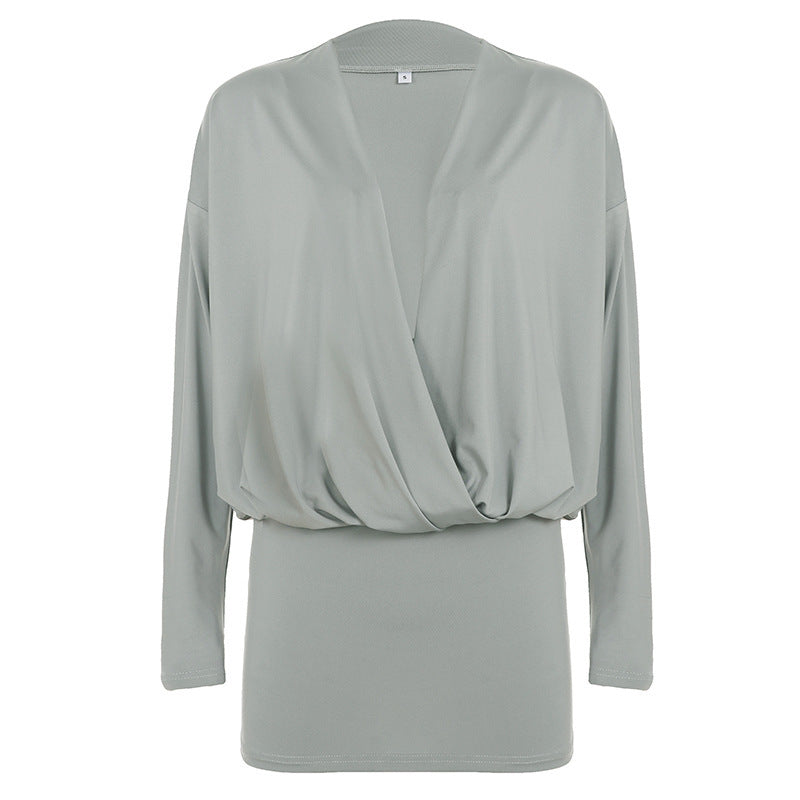 Damen nan drapiertes Wickel-Top mit tiefem V-Ausschnitt, weichem Jerseyfall und tailliertem Bündchen Echo Archiv