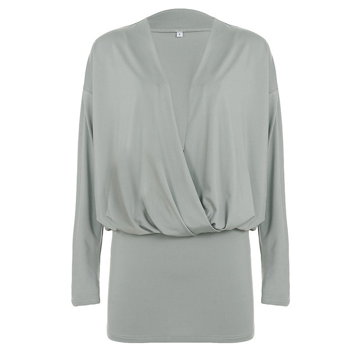 Damen nan drapiertes Wickel-Top mit tiefem V-Ausschnitt, weichem Jerseyfall und tailliertem Bündchen Echo Archiv