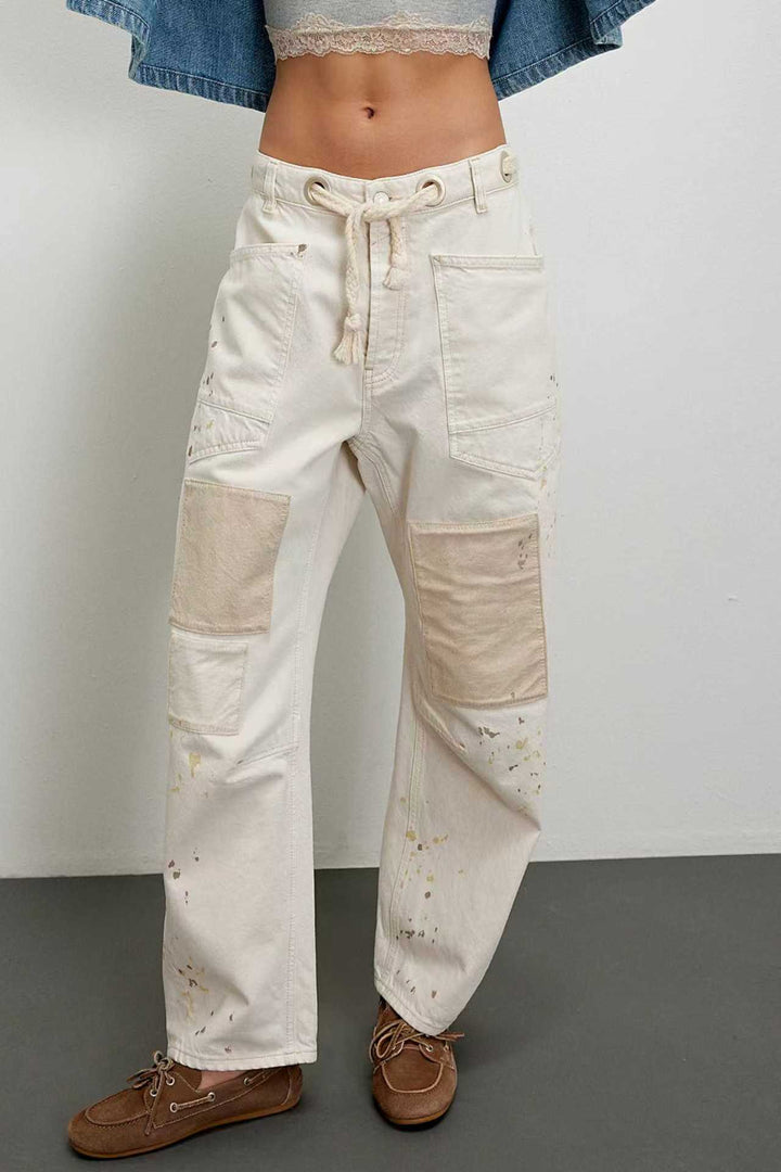 Damen nan hochgeschnittene Jeans im weiten Schnitt mit aufgesetzten Taschen und Kordelzug Echo Archiv
