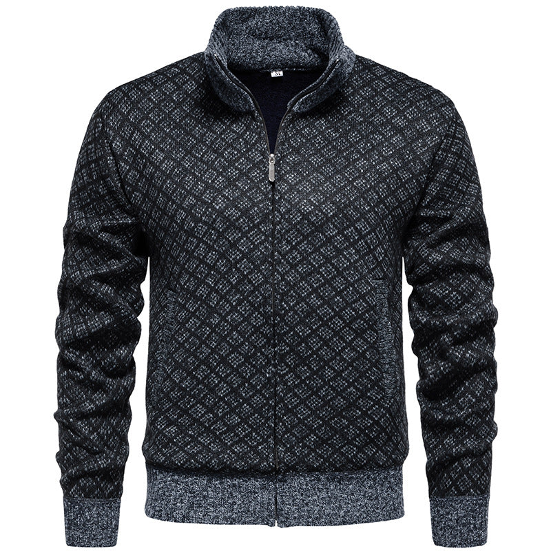 Herren Strickjacke mit modernem Zipper und feinem Karomuster Echoarchiv