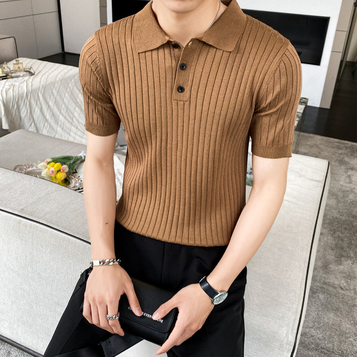 Herrenmode Poloshirt mit kurzen Ärmeln und gerippter Textur Echo Archive