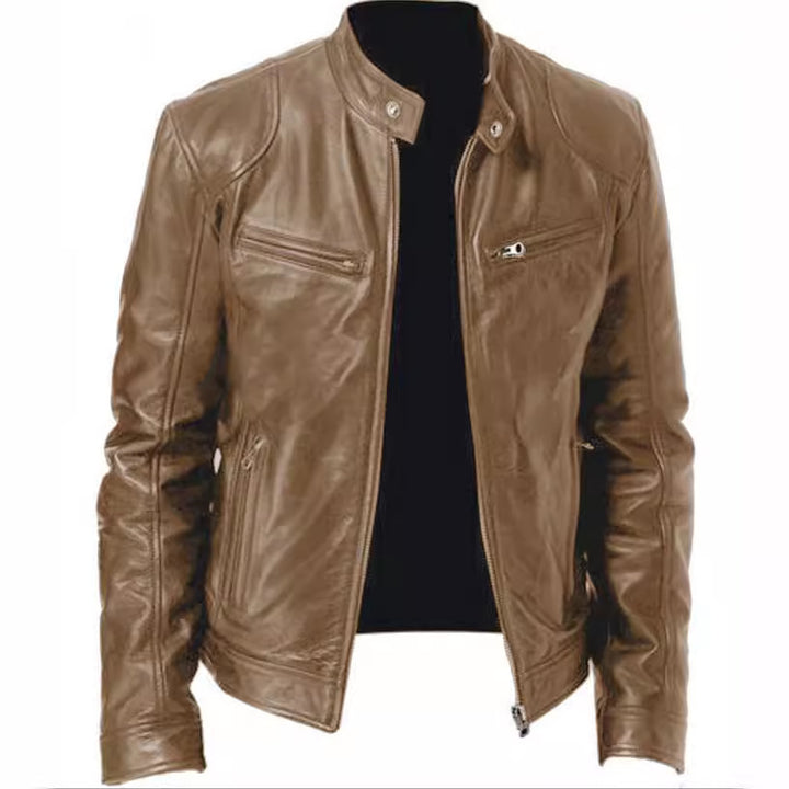 Herren klassische Lederjacke mit eleganten Innenfutter und Reißverschluss-Taschen Echoarchiv