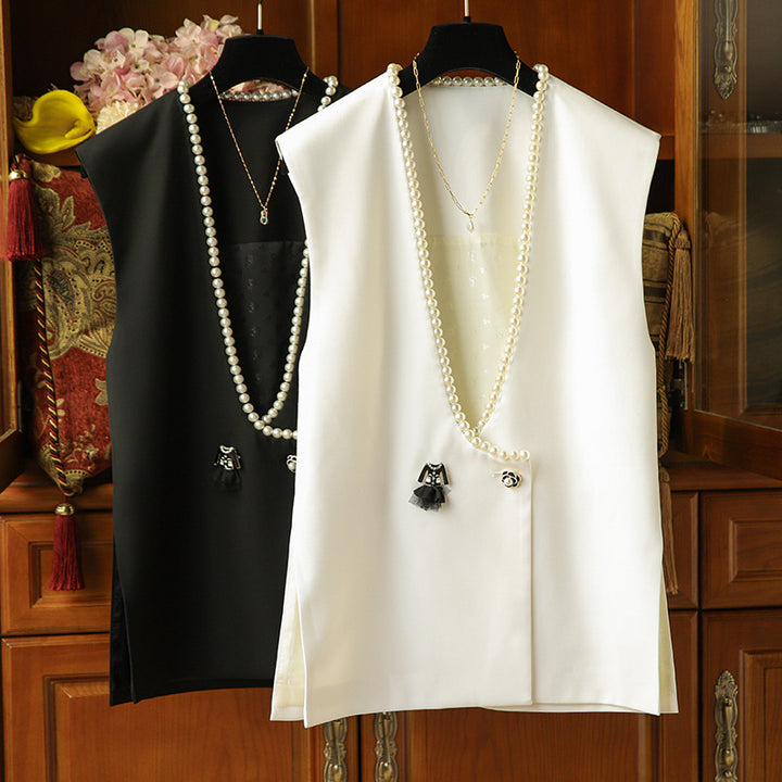 Damen Elegante Blazer-Weste mit Perlenverzierung Echoarchiv
