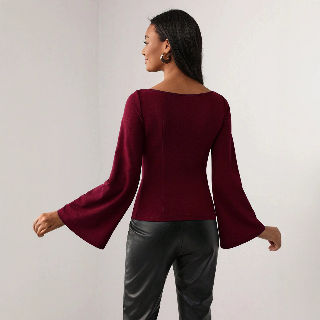 Damen figurbetontes Oberteil mit Cut-Out-Ausschnitt und Glockenärmeln – Avérine