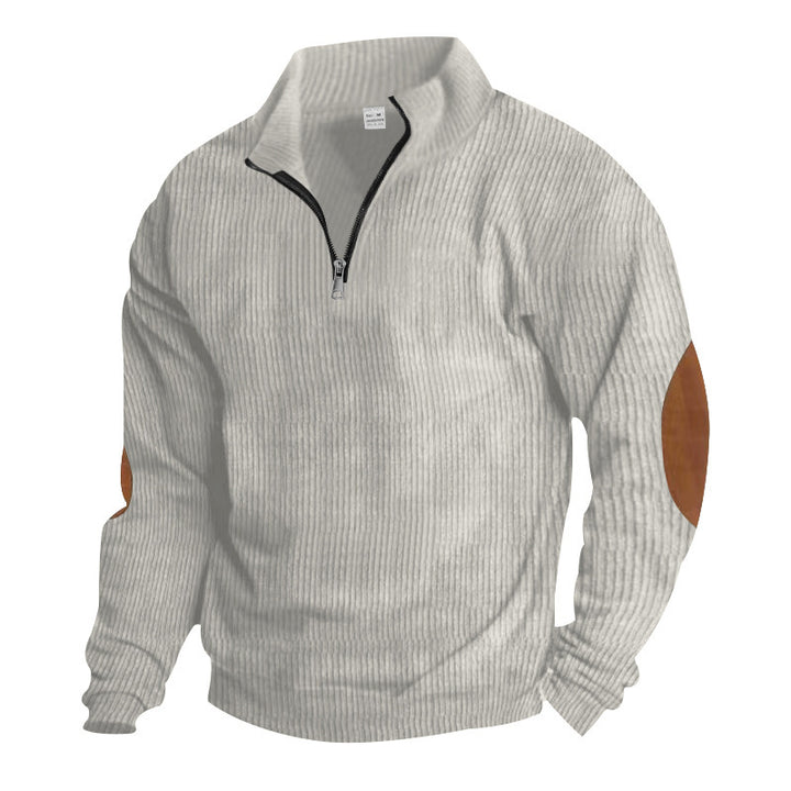 Herren Fleece-Pullover mit hochwertiger Strickstruktur und Lederapplikationen Echoarchiv