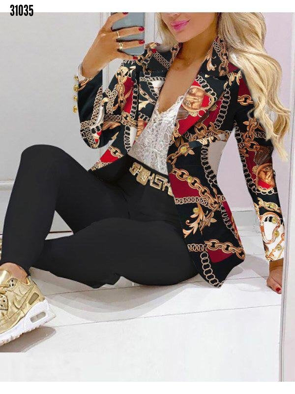Damen Zweiteiliges Blazer-und-Hose-Set mit Schmetterlingsprint und glamourösem Glitzereffekt – Valéne