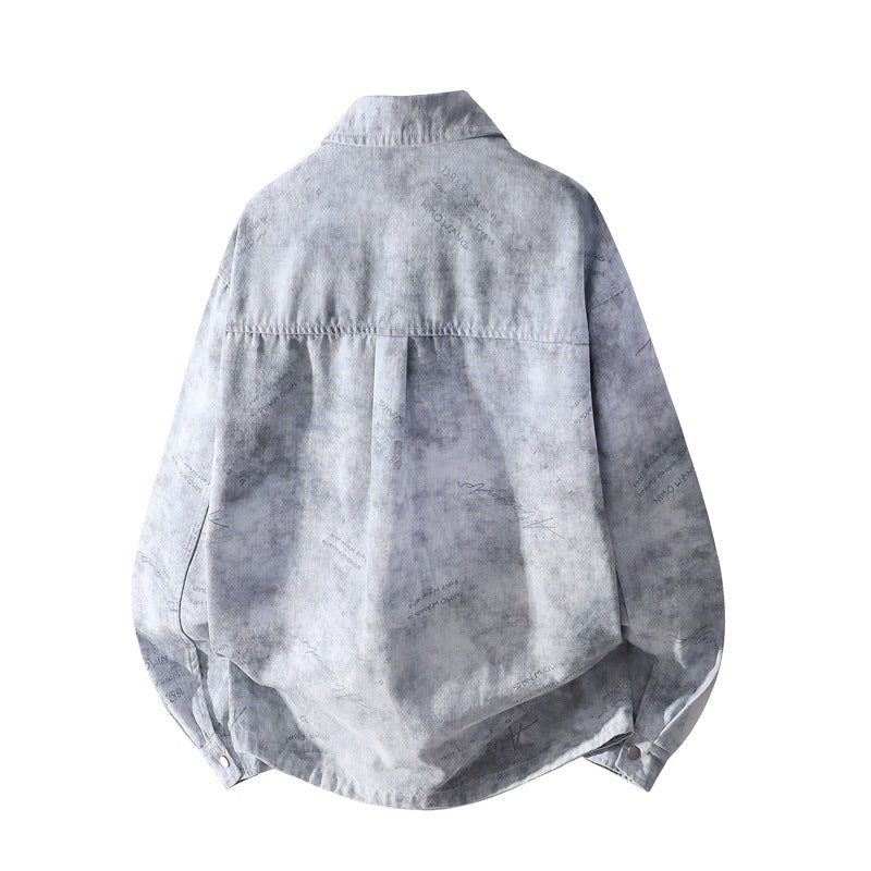 Herren Oversize-Hemdjacke mit Vintage-Waschung und Druckknopffront Echoarchiv