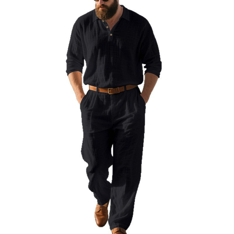 Herren eleganter Freizeit-Jumpsuit mit praktischen Taschen und stylischem Henley-Ausschnitt Echoarchiv