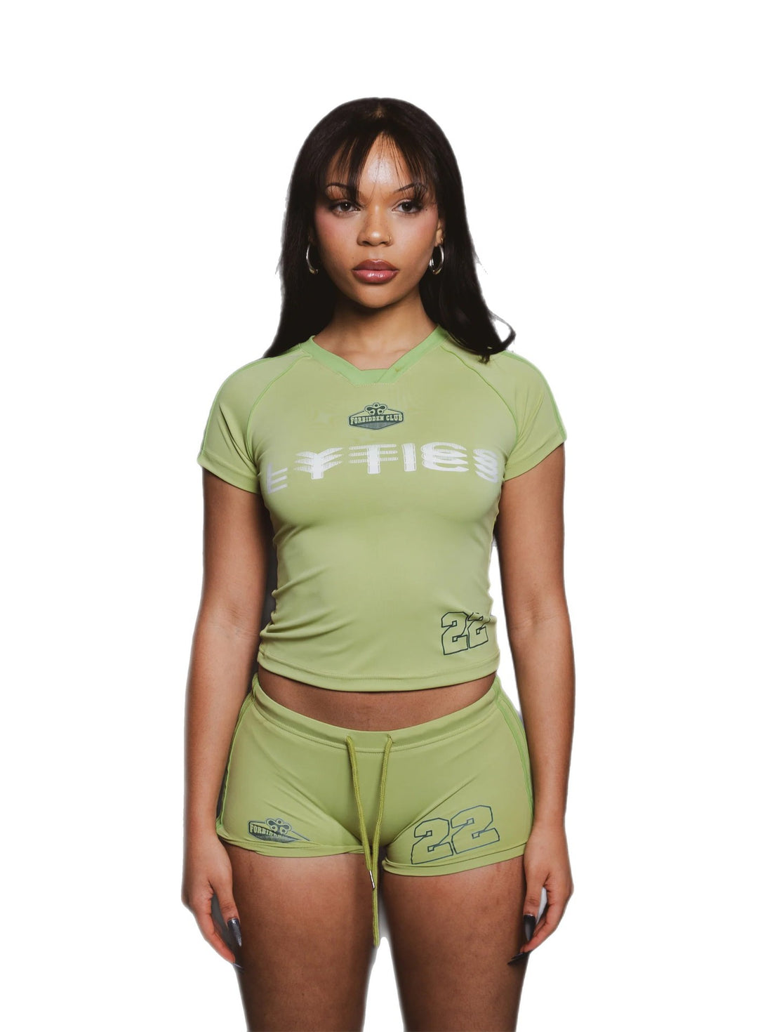Damen Sport-Set mit figurbetonter Shorts und kurzärmeliger Oberteil Echo Archiv