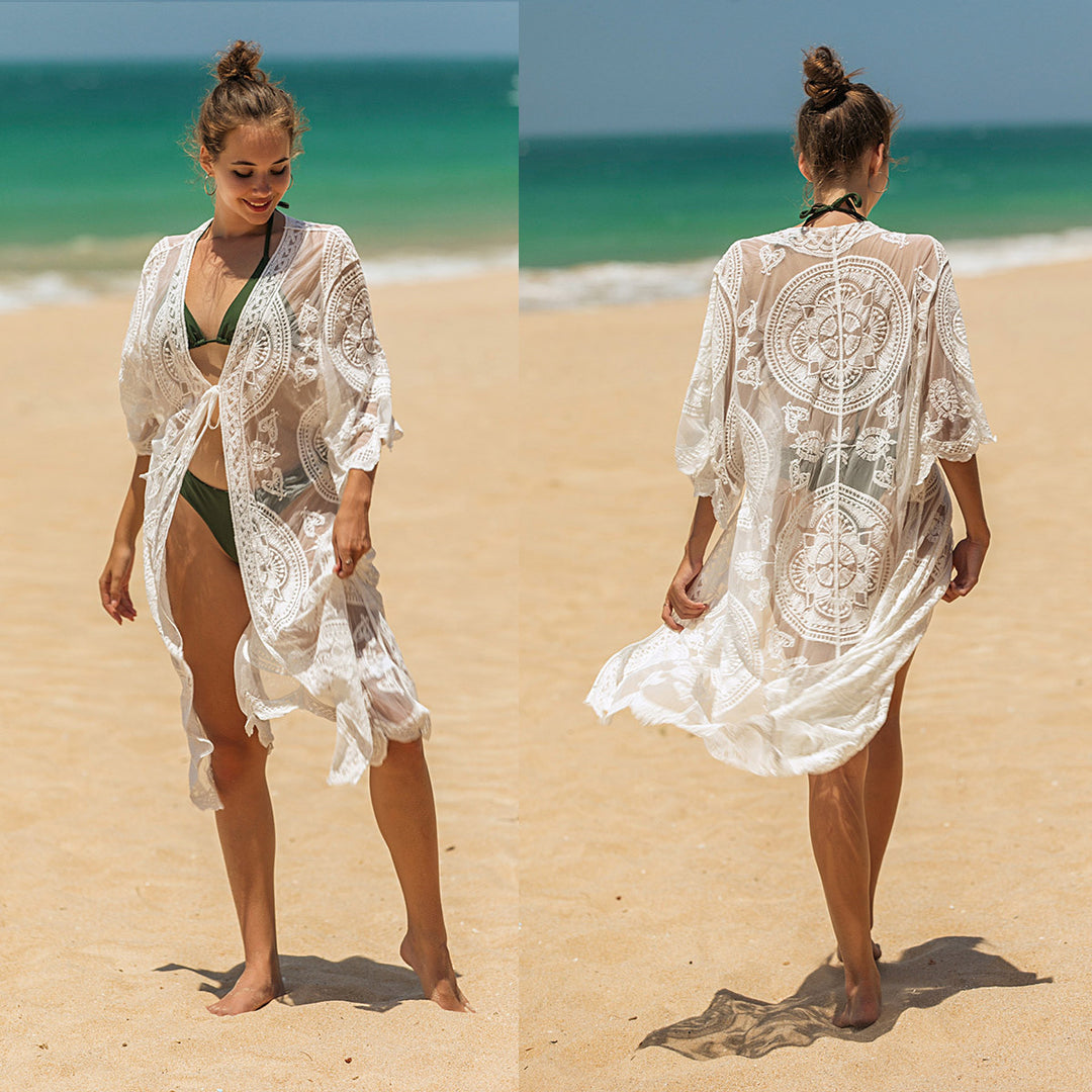 Damen elegante Häkel-Strandtunika mit floralen Details Echo Archiv