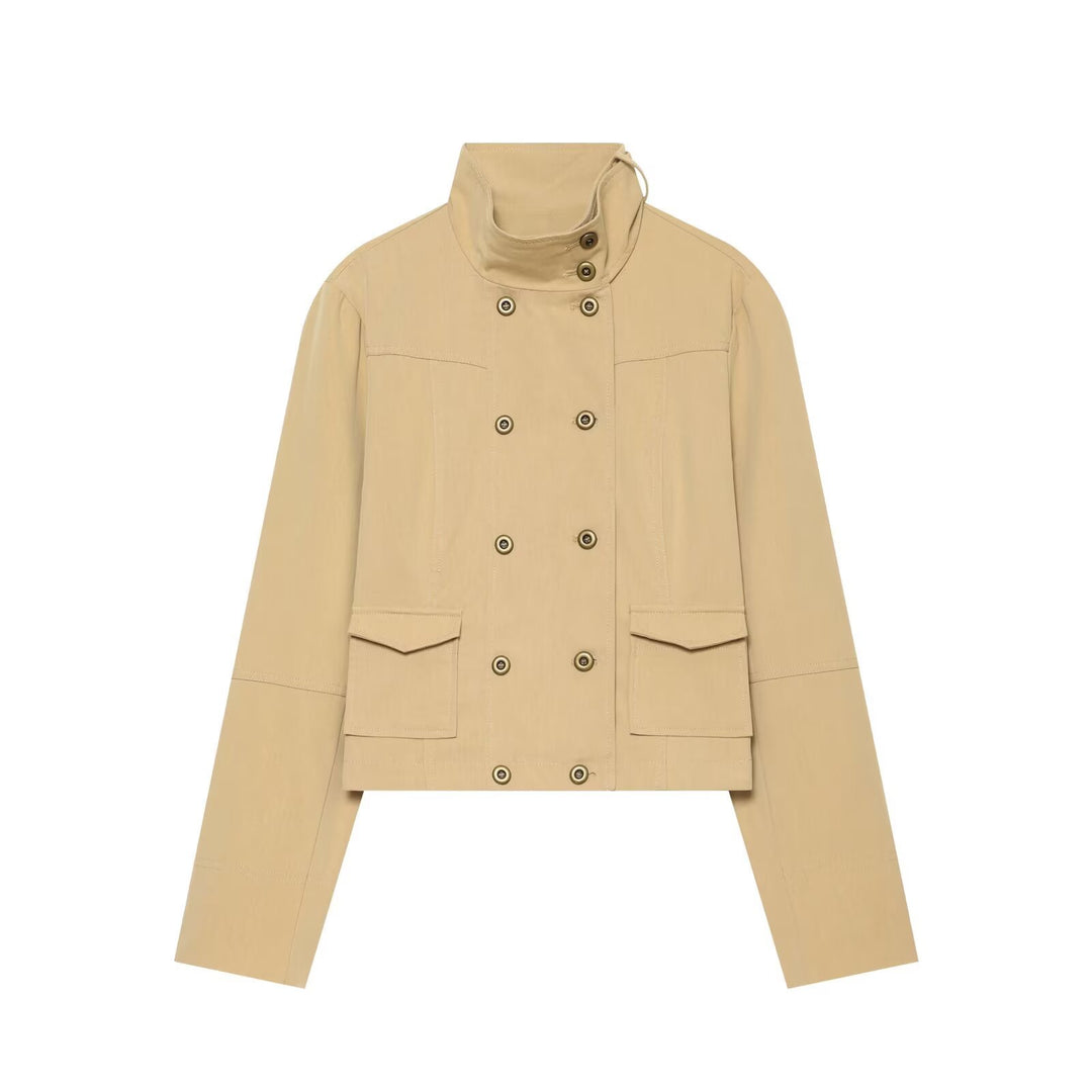 Damen Kurzgeschnittene doppeltreihige Utility-Jacke mit hohem Stehkragen Echo Archiv